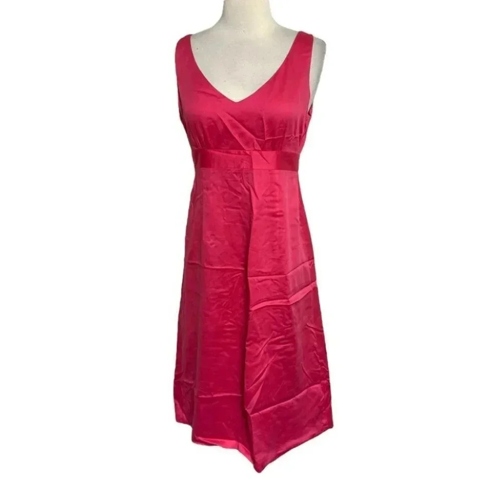 J.Crewโ Sheath Dress 4 Hot Pink V-Neck Sleeveless Cotton Cocktail Knee Length